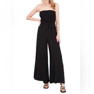 NWT Style State Women’s Black Strapless Wide-Leg Front Tie Jumpsuit